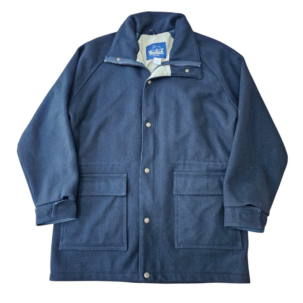 Vintage Woolrich Wool Field Jacket Mens Medium Navy Blue Made in USA
